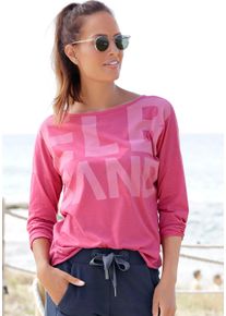 Langarmshirt ELBSAND "Niola", Damen, Gr. M (38), pink, Jersey, Obermaterial: 50% Baumwolle, 50% Polyester, unifarben, figurumspielend h&uuml;ftlang, Rundhals, Shirts Langarmshirt, mit gro&szlig;em Frontprint, Longsleeve aus Baumwoll-Mix, Topseller