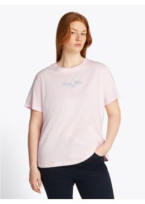 Rundhalsshirt Tommy Hilfiger Curve "CRV REG SCRIPT C-NK TEE SS", Damen, Gr. 48, rosa (light pink), Single Jersey, Obermaterial: 100% Baumwolle, unifarben, tailored fit, Rundhals, abgerundeter Saum, Shirts Rundhalsshirt, in Gro&szlig;en Gr&ouml;&szlig;en, Logoschriftzug