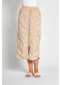 Midirock Zhrill "ZHRENA", Damen, Gr. XXL, beige (sand), Web, Obermaterial: 67% Baumwolle, 30% Lyocell (TENCEL&trade;), 3% Elasthan, unifarben, regular fit ca. Mitte Wade, R&ouml;cke Midirock, mit durchgehendem Rei&szlig;verschluss vorn