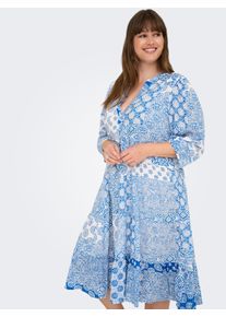 Tunikakleid Only CARMAKOMA "CARMILANA 3/4 DRESS WVN NOOS", Damen, Gr. 46, N-Gr, blau (princess blau aop:mix graphic), Web, Obermaterial: 100% Viskose, bedruckt, loose fit kniebedeckend, V-Ausschnitt, elastischer Bund, Kleider Tunikakleid, Sommerkleid