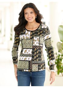 Langarmshirt Classic Basics "Langarm-Shirt", Damen, Gr. 54, gr&uuml;n (schilf, schwarz, bedruckt), 100% Baumwolle, bedruckt, gemustert, mehrfarbig, Rundhals, Shirts Langarmshirt