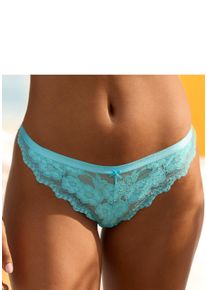 String Lascana, Damen, Gr. 44/46, blau (t&uuml;rkis), Spitze, Obermaterial: 85% Polyamid, 10% Elasthan, 5% Polyester, Unterhosen String, aus zarter, elastischer Jacquardspitze