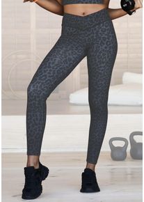active by Lascana Leggings LASCANA ACTIVE, Damen, Gr. 44/46, N-Gr, bunt (grau, schwarz, leo), Obermaterial: 79% Polyester, 21% Elasthan, figurbetont bodenlang, Hosen Leggings, mit allover Druck, Topseller