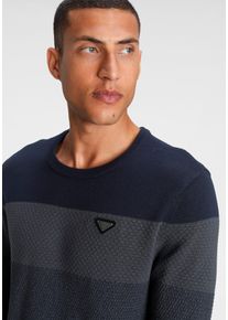 Strickpullover Bruno Banani, Herren, Gr. 3XL (64/66), blau (navy meliert), Obermaterial: 50% Baumwolle, 50% Polyacryl, meliert, Basic schmal, Rundhals, B&uuml;ndchen, Pullover Strickpullover, im modischem Look, Topseller