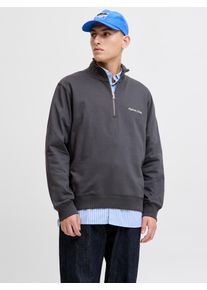 Jack & Jones Sweatshirt JACK & JONES "JORNORREBRO EMB SWEAT HIGH NECK SN", Herren, Gr. XS, grau (asphalt), angeraute Sweatware, Obermaterial: 89% Baumwolle, 11% Polyester, unifarben, relaxed fit normal, hoch geschlossener Ausschnitt, Rippb&uuml;ndchen, Sweatshirts Sweatshirt