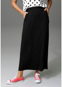 Maxirock Aniston CASUAL, Damen, Gr. 38, schwarz, Single Jersey, Obermaterial: 95% Viskose, 5% Elasthan, unifarben, figurumspielend kn&ouml;chelfrei, R&ouml;cke Maxirock, im Marine Look, Topseller