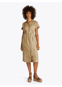 Hemdblusenkleid Tommy Hilfiger "ESS LINEN BELTED S/S MIDI DRESS", Damen, Gr. 42, N-Gr, braun (camel), Web, Obermaterial: 100% Leinen, unifarben, normal wadenlang, angeschnitten Aufschlag, Kleider Hemdblusenkleid, mit G&uuml;rtel, mit &Auml;rmelaufschlag,k&uuml;hlendes Premium Leinen