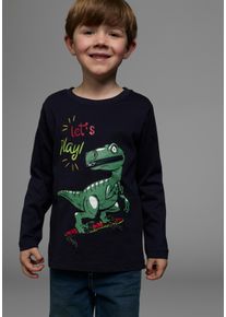 Langarmshirt Kidsworld "LET&acute;S PLAY", Jungen, Gr. 92/98, blau (marine), Jersey, Obermaterial: 100% Baumwolle, bedruckt, Basic h&uuml;ftlang, Rundhals, Shirts Langarmshirt, Langarm, Basic-Stil, aus Baumwolle, Topseller