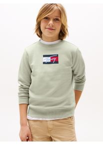 Sweatshirt Tommy Hilfiger "TOMMY SCRIPT FLAG SWEATSHIRT", Jungen, Gr. 3 (98), gr&uuml;n (misty sage), Sweatware, Obermaterial: 80% Baumwolle, 20% Polyester, unifarben, regular fit h&uuml;ftlang, Rundhals, B&uuml;ndchen, Sweatshirts Sweatshirt, f&uuml;r Kinder bis 16 Jahre, Flag-Logo-Druck