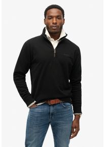 Sweatshirt Superdry "ESSENTIAL LOGO HENLEY", Herren, Gr. L, schwarz, angeraute Sweatware, Obermaterial: 70% Baumwolle, 30% Polyester, unifarben, loose fit normal, ohne Ausschnitt, Rippb&uuml;ndchen, Sweatshirts Sweatshirt