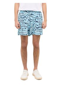 Shorts Mustang "Style Oceanside", Herren, Gr. XL, N-Gr, blau (waterprint aop), Web, Obermaterial: 100% Polyester, bedruckt, regular fit extrakurz, Hosen Shorts, Sommerhose bedruckt mit Allover-Print