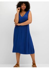 Jerseykleid sheego "Jerseykleid", Damen, Gr. 46, Normalgr&ouml;&szlig;en, blau (blaubeere), Jersey, 95% Viskose, 5% Elasthan, unifarben, knielang, V-Ausschnitt, Kleider Jerseykleid