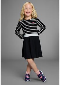 Jerseykleid Kangaroos "Ringelkleid f&uuml;r kleine M&auml;dchen", M&auml;dchen, Gr. 92/98, N-Gr, schwarz (schwarz, pink), Single Jersey, Obermaterial: 66% Baumwolle, 29% metallisierte Fasern, 5% Elasthan. Unterteil: 95% Baumwolle, 5% Elasthan, geringelt, mehrfarbig, metallisierte Fasern, figurumspielend kniefrei, Rundhals, Kleider Jerseykleid, Glitzer-Ringel, festliche Anl&auml;sse, kniefrei, modischer Stil