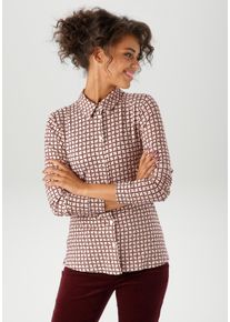 Hemdbluse Aniston CASUAL, Damen, Gr. 36, rot (bordeaux, wollwei&szlig;, rostorange, schwarz), Single Jersey, Obermaterial: 95% Viskose, 5% Elasthan, bedruckt, gemustert, figurumspielend h&uuml;ftbedeckend, angesetztes B&uuml;ndchen, Blusen Hemdbluse, mit farbharmonischem Retro-Muster