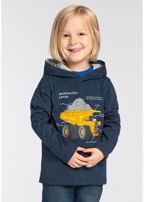 Langarmshirt Kidsworld "LKW KIPPER", Jungen, Gr. 104/110, blau, Single Jersey, Obermaterial: 100% Baumwolle. Kapuzenfutter: 95% Baumwolle, 5% Viskose, bedruckt, Basic, Rundhals, Shirts Langarmshirt, Langarm, Basic-Passform, mit modischem Druck, Rundhalsausschnitt