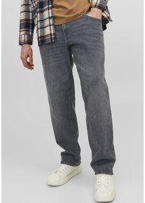 Jack & Jones PlusSize Tapered-fit-Jeans "JJIMIKE mit Abriebeffekten und funktionalen Taschen", Herren, Gr. 40, L&auml;nge 32, schwarz (schwarz denim), Denim/Jeans, Obermaterial: 68% Baumwolle, 30% Polyester, 2% Elasthan, JACK & JONES PLUSSIZE, Abriebeffekte, bequem normal, Jeans Tapered-fit-Jeans, mit Used-Optik