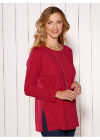 Langarmshirt Classic Basics "Longshirt", Damen, Gr. 44, rot (bordeaux), 100% Baumwolle, unifarben, Rundhals, Shirts Langarmshirt