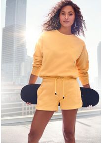 Sweatshorts Buffalo, Damen, Gr. 44/46, N-Gr, orange (mango), Sweatware, Obermaterial: 60% Baumwolle, 40% Polyester, bestickt, unifarben, bequem kurz, Hosen Sweatshorts, mit kleiner Logostickerei