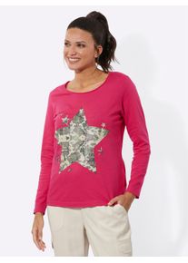 Langarmshirt Classic Basics "Langarm-Shirt", Damen, Gr. 50, gr&uuml;n (pink, khaki), 100% Baumwolle, bedruckt, gemustert, mehrfarbig, Rundhals, Shirts Langarmshirt