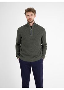 Strickpullover Lerros, Herren, Gr. S, nordic olive, Strick, Obermaterial: 100% Baumwolle, unifarben, normal h&uuml;ftbedeckend, Rundhals, B&uuml;ndchen, Pullover Strickpullover, mit Troyer-Rei&szlig;verschluss, Stehkragen