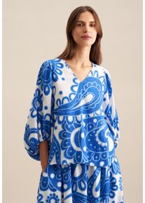 Shirtbluse Seidensticker "Schwarze Rose", Damen, Gr. XS34, blau, 65% Baumwolle, 35% Leinen, Paisley, regular fit, V-Ausschnitt, Blusen Shirtbluse, 3/4 V-Neck Paisley