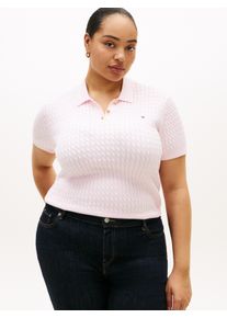 Polokragenpullover Tommy Hilfiger Curve "CRV CO CABLE FINE GG POLO S/S", Damen, Gr. 50, light pink, Strick, Obermaterial: 100% Baumwolle, Zopfmuster, regular fit normal, ohne Ausschnitt, Rippb&uuml;ndchen, Pullover Polokragenpullover, in gro&szlig;en Gr&ouml;&szlig;en, mit Zopfmuster