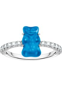 Fingerring Thomas Sabo "Thomas Sabo x HARIBO Schmuck: Ring mit Goldb&auml;r" Gr. 60, blau (silberfarben, blau, kristallwei&szlig;), Fingerringe, Damen, 60, Silber 925 (recycelt), 7mm, Fingerring, mit Kristallglas, Zirkonia (synth.)