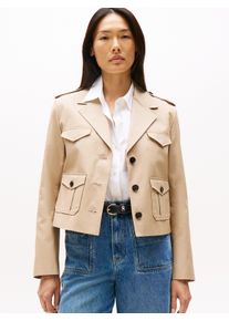 Kurzblazer Tommy Hilfiger "COTTON REGULAR LADY JACKET", Damen, Gr. 46, beige, Web, Obermaterial: 100% Baumwolle, unifarben, regular fit, V-Ausschnitt, Blazer Kurzblazer