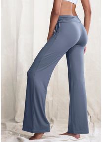 Jazzpants Lascana, Damen, Gr. 44/46, N-Gr, blau (jeans), Single Jersey, Obermaterial: 93% Polyester, 7% Elasthan, unifarben, Basic, lang, Hosen Jazzpants, mit Umschlagbund zum Raffen