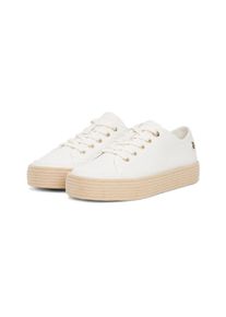 Plateausneaker Tommy Hilfiger "VULC ESPADRILLE SNEAKER", Damen, Gr. 37, wei&szlig;, Baumwolle, Schuhe Plateausneaker, Freizeitschuh, Halbschuh, Schn&uuml;rer mit bastbezogenem Plateau