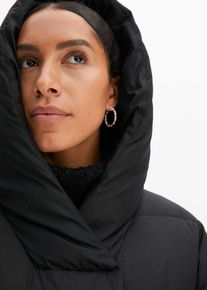 Steppmantel bonprix, Damen, Gr. 46, schwarz, Steppware, Obermaterial: 100% Polyester. Futter: 100% Polyester. F&uuml;llung: 100% Polyester, unifarben, oversize knielang, Rippb&uuml;ndchen, M&auml;ntel Steppmantel, mit dicker Wattierung, mit Kapuze, Oversize-Passform