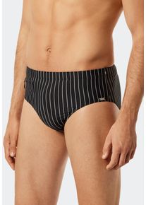 Badeslip Schiesser "Nautical Casual", Herren, Gr. 7, N-Gr, schwarz (000, schwarz), Baumwolle, Elasthan, unifarben mit Farbeinsatz, Badehosen Badeslip, mit wei&szlig;en Streifen