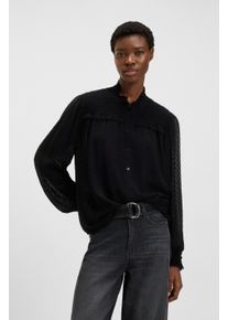 Langarmbluse BOSS Orange "Benvylla Premium Damenmode", Damen, Gr. 42, schwarz 001, Web, Obermaterial: 100% Viskose, unifarben, regular fit normal, hoch geschlossener Ausschnitt, R&uuml;schen, Blusen Langarmbluse, mit R&uuml;schenbesatz, Stehkragen