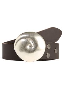 Lederg&uuml;rtel RETTUNGSRING G&Uuml;RTEL, Damen, Gr. 85, braun (dunkelbraun), Leder, unifarben, G&uuml;rtel Lederg&uuml;rtel, mit austauschbarer Schlie&szlig;e &raquo;Muschel Rund Silber&laquo;