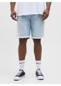 Jack & Jones PlusSize Shorts "JJIRICK JJICON I.K. SHOR", Herren, Gr. 44 (5XL), N-Gr, blau (blau denim), Denim/Jeans, Obermaterial: 81% Baumwolle, 18% Polyester, 1% Elasthan, JACK & JONES PLUSSIZE, unifarben, regular fit knielang, Hosen Shorts, mit Umschlag