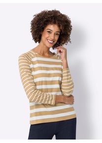 Langarmshirt Classic Basics "Streifenshirt", Damen, Gr. 46, braun (camel, ecru, geringelt), 100% Baumwolle, bedruckt, gemustert, gestreift, mehrfarbig, Rundhals, Shirts Langarmshirt