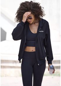 Sweatjacke Copenhagen Studios, Damen, Gr. XS (32/34), schwarz, Obermaterial: 65% Polyester, 30% Viskose, 5% Elasthan, bedruckt, unifarben, bequem h&uuml;ftlang, Rippb&uuml;ndchen, Sweatjacken Sweatjacke, in Oversize-Form