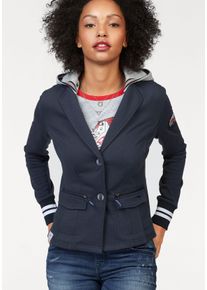 Sweatblazer Kangaroos, Damen, Gr. 40, blau (marine, hellgrau, meliert), Sweatware, Obermaterial: 65% Polyester, 35% Baumwolle. Einsatz: 63% Polyester, 33% Baumwolle, 4% Elasthan. Kapuze: 50% Baumwolle, 50% Polyester, kontrastfarbene Details, unifarben, figurbetont h&uuml;ftlang, Rippstrickb&uuml;ndchen, Blazer Sweatblazer, mit vielen Details und abnehmbarer Kapuze