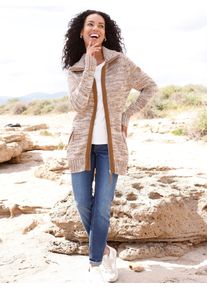 Strickjacke Casual Looks, Damen, Gr. 44, braun (braun, ecru, meliert), 68% Baumwolle, 32% Polyacryl, meliert, Strickjacken Strickjacke