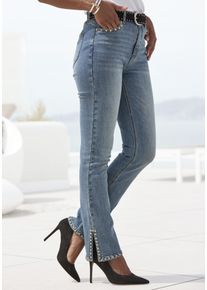 5-Pocket-Jeans Buffalo, Damen, Gr. 46, N-Gr, blau (blau washed), Denim/Jeans, Obermaterial: 98% Baumwolle, 2% Elasthan, unifarben, figurbetont lang, Jeans 5-Pocket-Jeans, mit Schlitz, Nietendetails, Skinny Jeans, modisch, Topseller