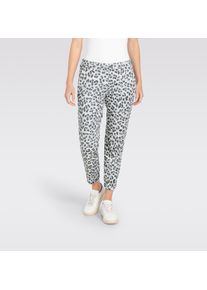 Chinohose MAC "CHINO turn up", Damen, Gr. 46, N-Gr, silber (silber shadow leo), Web, Obermaterial: 96% Baumwolle, 4% Elasthan, unifarben, slim fit kn&ouml;chelfrei, Hosen Chinohose, mit dezentem Glanz, elegant und sportiv zugleich