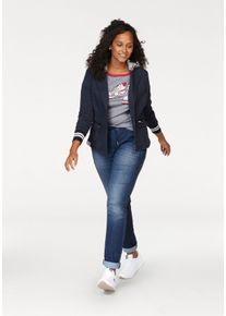 Sweatblazer Kangaroos, Damen, Gr. 50, blau (marine, hellgrau, meliert), Sweatware, Obermaterial: 65% Polyester, 35% Baumwolle. Einsatz: 63% Polyester, 33% Baumwolle, 4% Elasthan. Kapuze: 50% Baumwolle, 50% Polyester, kontrastfarbene Details, unifarben, figurbetont h&uuml;ftlang, Rippstrickb&uuml;ndchen, Blazer Sweatblazer, mit vielen Details und abnehmbarer Kapuze, Topseller