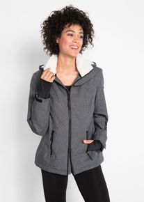 Funktionsjacke bonprix, Damen, Gr. 46, grau (schiefergrau meliert), Obermaterial: 100% Polyester. Futter: 100% Polyester. &Auml;rmelfutter: 100% Polyester, meliert, gerade, Rippstrickb&uuml;ndchen, Jacken Funktionsjacke, mit Teddyfleece-Futter, wind- und wasserdicht, mit hohem Stehkragen
