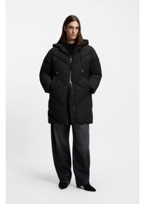 Steppmantel BOSS Orange "Piapolly Premium Damenmode", Damen, Gr. 44, schwarz 001, Web, Obermaterial: 100% Polyester, unifarben, gerade ca. Mitte Oberschenkel, M&auml;ntel Steppmantel, mit Kapuze, Chevron-Steppung