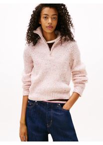 Troyer Tommy Jeans "TJW NEP 1/4 ZIP SWEATER", Damen, Gr. XL (42), wei&szlig; (ancient wei&szlig;), Strick, Obermaterial: 60% Polyester, 28% Wolle, 12% Polyacryl, unifarben, h&uuml;ftlang, hoch geschlossener Ausschnitt, Pullover Troyer