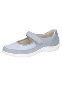 Waldl&auml;ufer Riemchenballerina WALDL&Auml;UFER "HENNI", Damen, Gr. 8,5 (42,5), silber (hellblau, silberfarben), Nappaleder, Nubukleder, Textil, Schuhe Riemchenballerina, Halbschuh, Komfortschuh, Klettschuh in Weite H (= sehr weit)