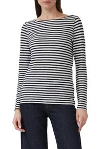 Langarmshirt s.Oliver, Damen, Gr. 38, blau (navy stripe), Web, Obermaterial: 100% Baumwolle, gestreift, slim fit Po-bedeckend, U-Boot-Ausschnitt, gerader Abschluss, Shirts Langarmshirt, mit Streifen Muster