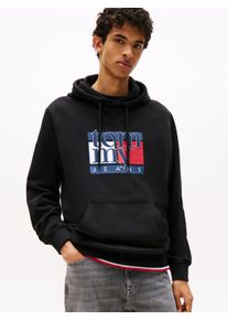 Hoodie Tommy Jeans "TJM RWB FLAG", Herren, Gr. M, schwarz, Sweatware, Obermaterial: 100% Baumwolle, regular fit, B&uuml;ndchen, Sweatshirts Hoodie, Regular Fit, Sweatshirt, mehrfarbiger Print