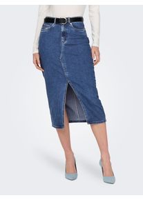 Jeansrock Only "ONLSIRI FRONT SLIT SKIRT DNM GUA NOOS", Damen, Gr. XS (34), blau (medium blau denim), Denim/Jeans, Obermaterial: 74% Baumwolle, 25% Polyester, 1% Elasthan, unifarben, ca. Mitte Wade, R&ouml;cke Jeansrock
