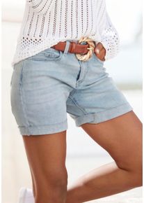 Jeansshorts Vivance, Damen, Gr. 34, N-Gr, blau (light blau washed), Denim/Jeans, Obermaterial: 98% Baumwolle, 2% Elasthan, unifarben, figurbetont ca. Mitte Oberschenkel, Jeans Jeansshorts, mit dezenter Waschung, Bermudas zum Krempeln, kurze Hose mit Stretch
